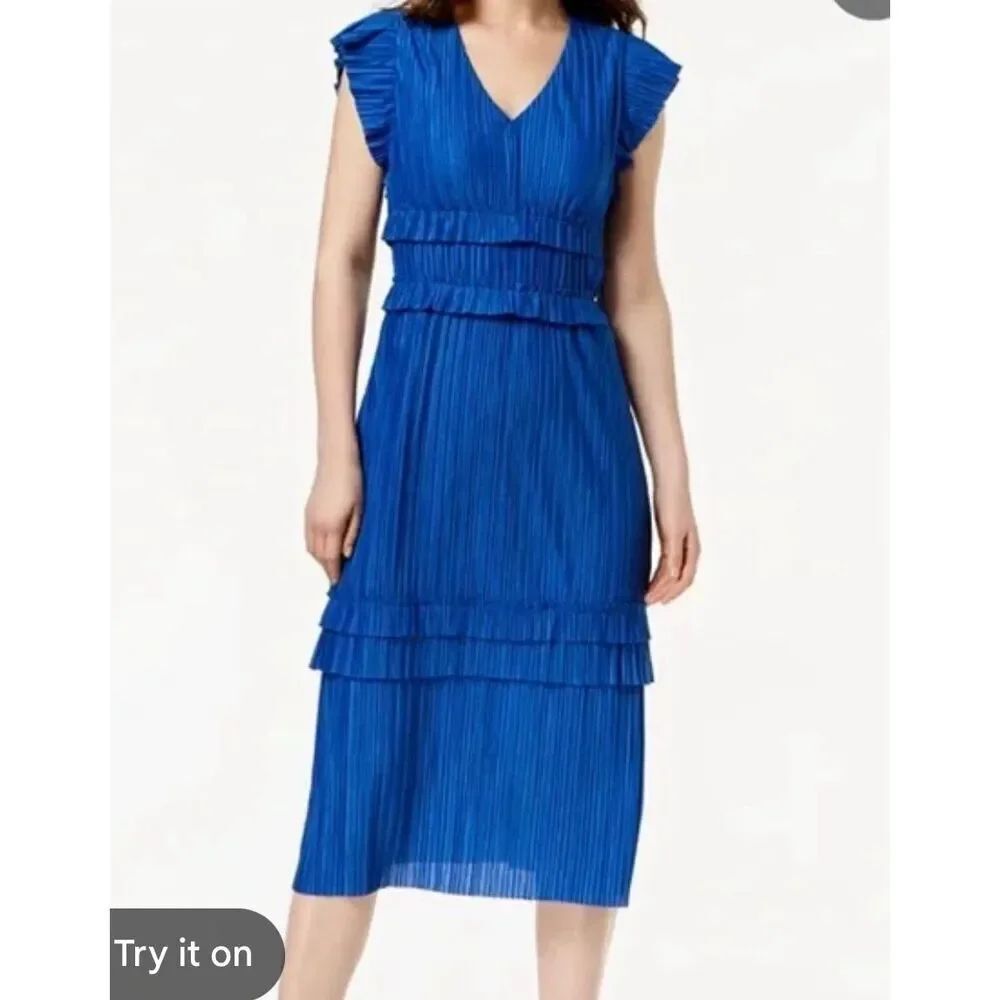 Taylor blue ruffled vneck midi dress 8